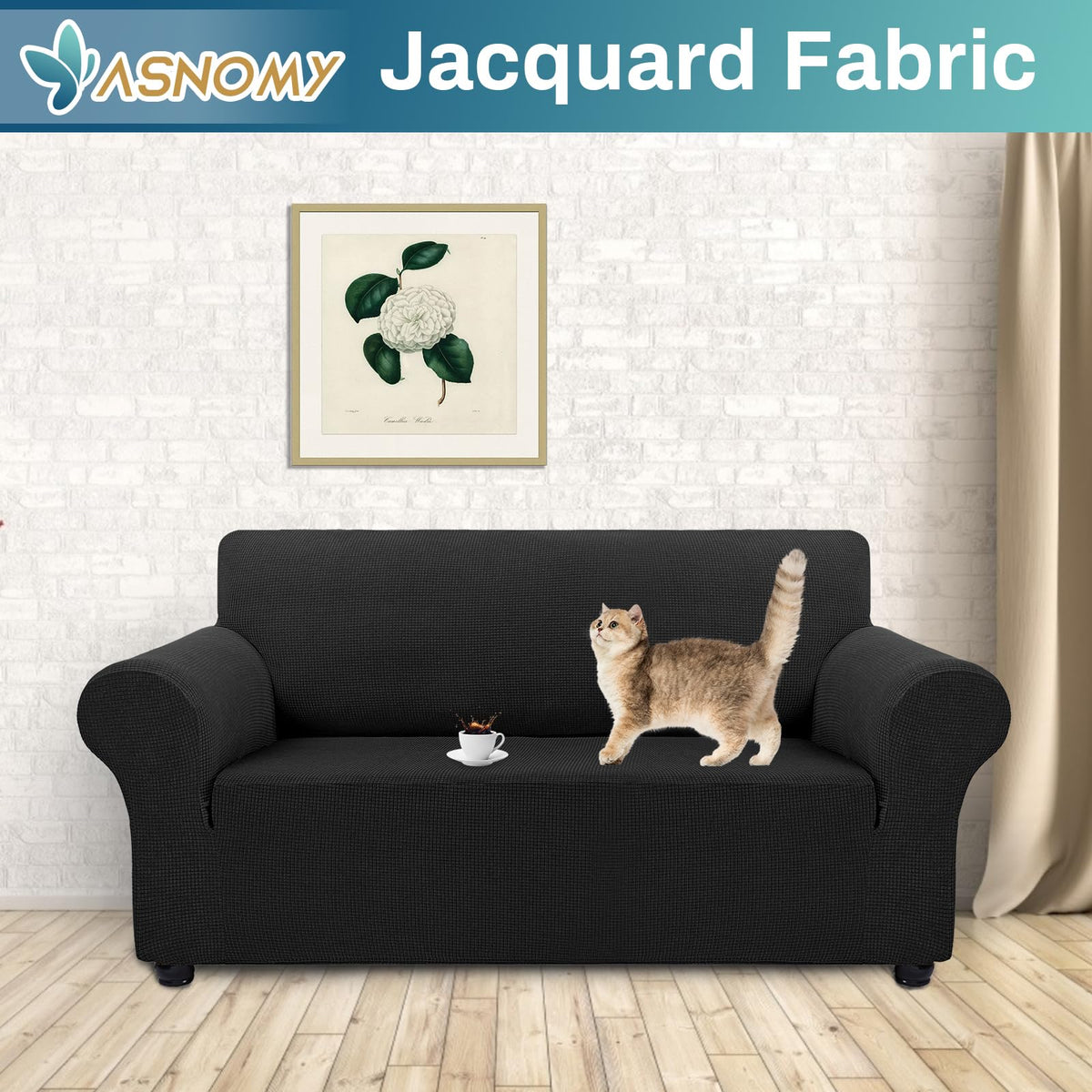 Asnomy stretch jacquard fabric close-up shows soft texture and wrinkle resistance.