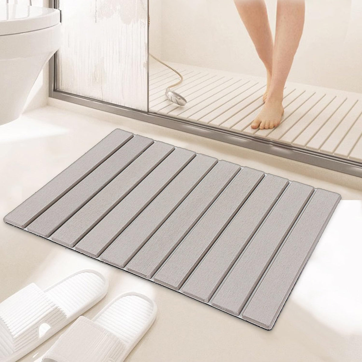 Asou Stone Bath Mat foldable design saves space in bathroom or kitchen.