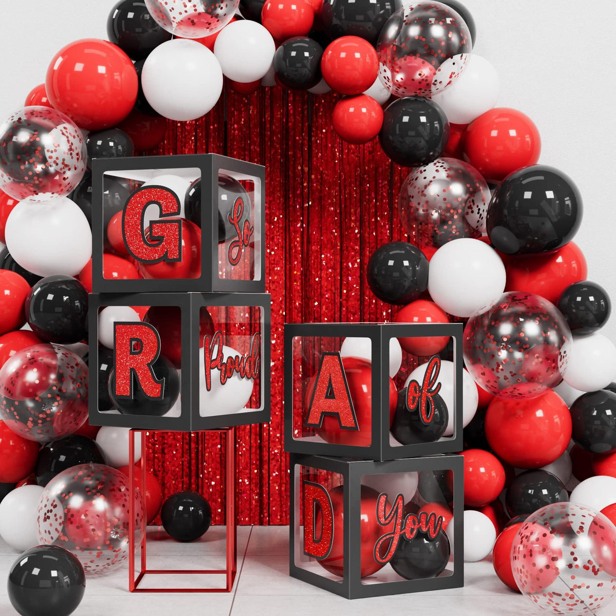 Asoulin black and red grad decor brings chic contrast to the venue