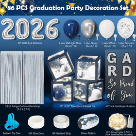 Asoulin blue-silver balloon garland kit adds a dramatic arch with shimmering accents.