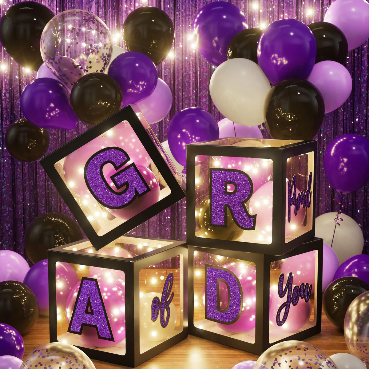 Asoulin foil curtains backdrop for a dramatic party scene