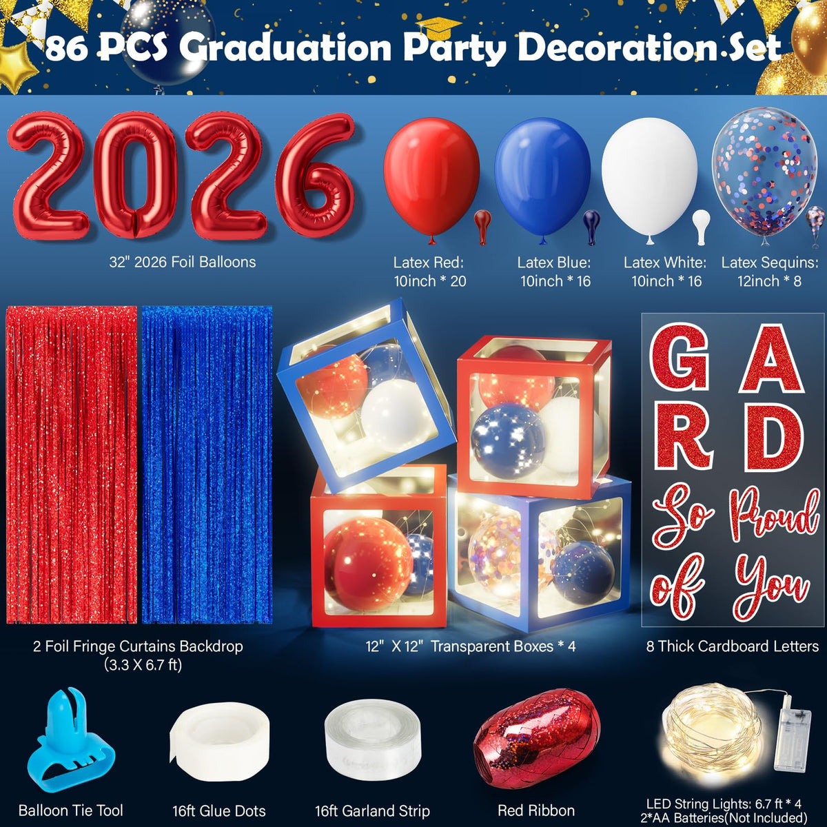 Asoulin grad balloons red-blue close-up showing vibrant color and premium materials