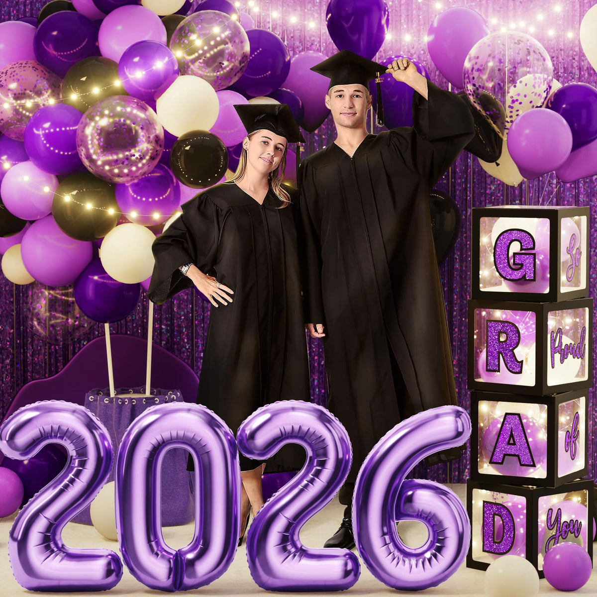 Asoulin graduation letter boxes create a bold message backdrop
