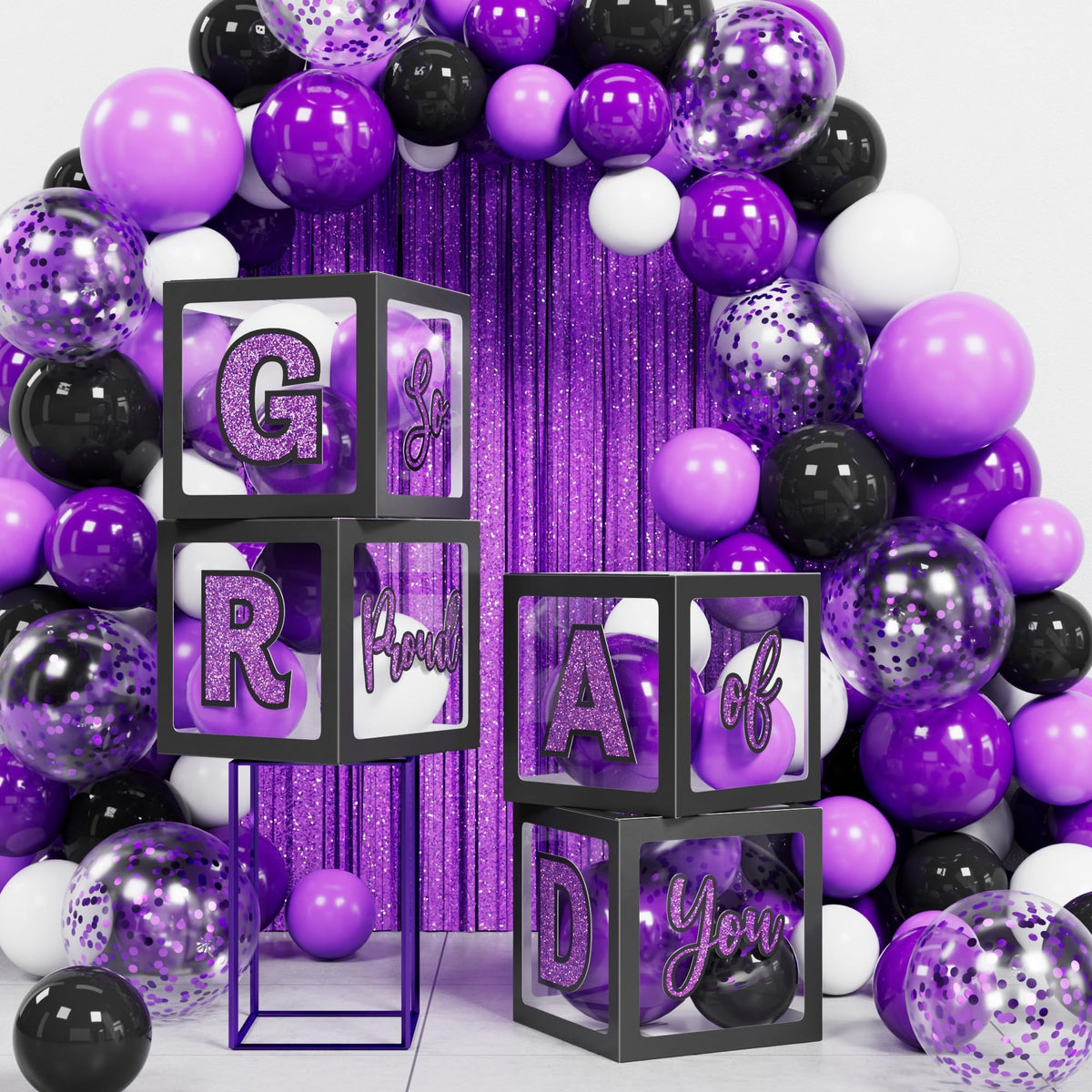 Asoulin purple and black latex balloons for a chic graduation palette