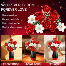 Asoulin red roses white flowers composition gives timeless contrast for romantic decor