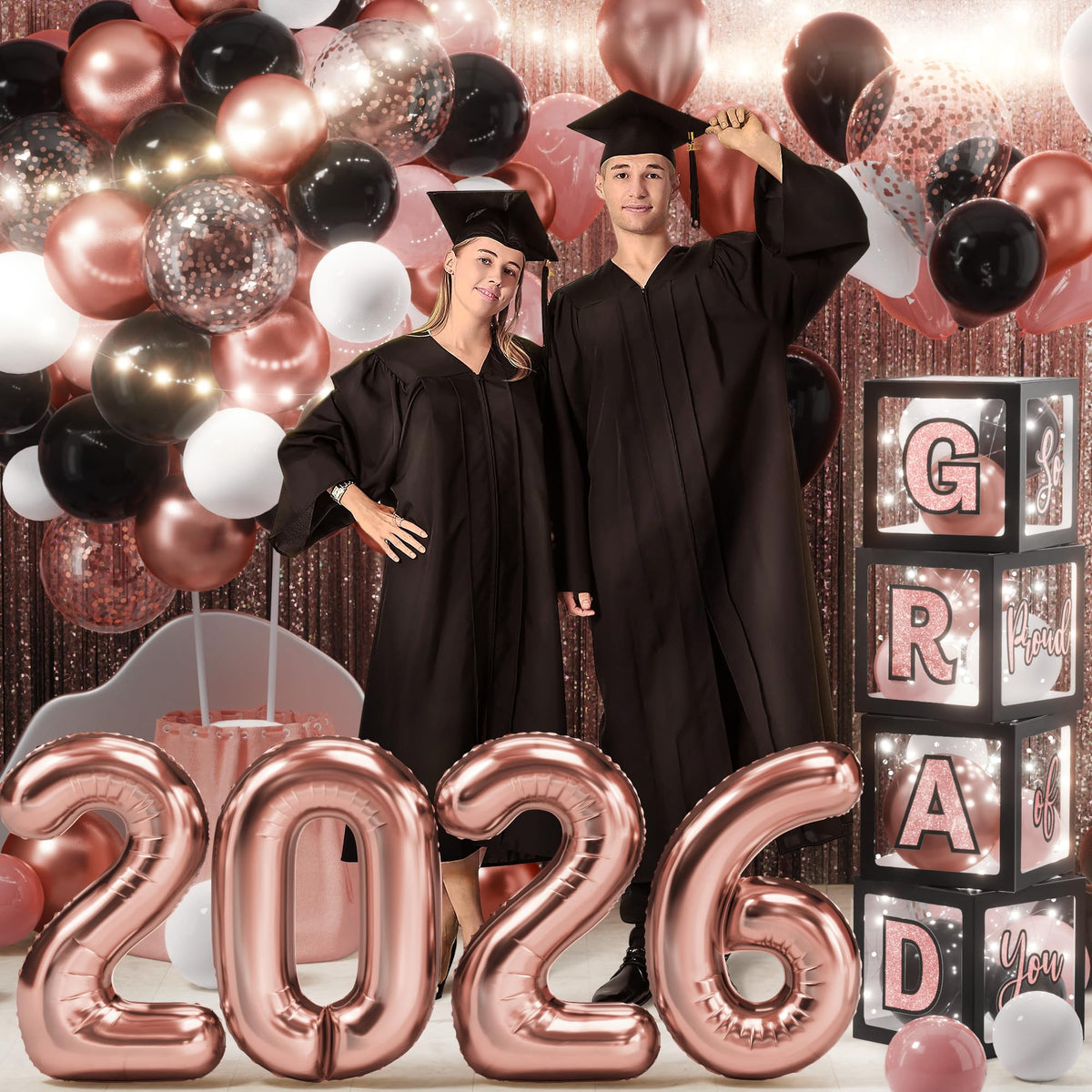 Asoulin rose gold balloons create a classy focal point for photos