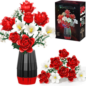 Asoulin roses bouquet-building set with vase showcased in elegant gift packaging for Mother's Day gifting