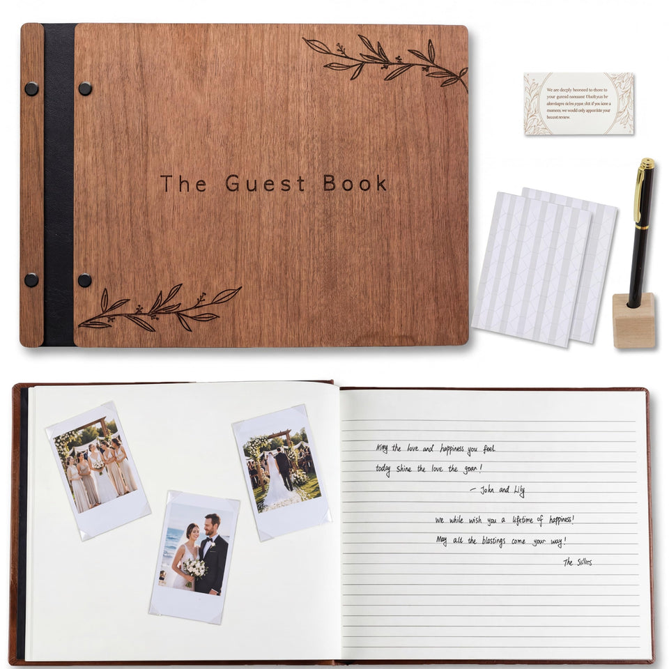 Aspen Studio guest book cover in cherry wood for timeless elegance
