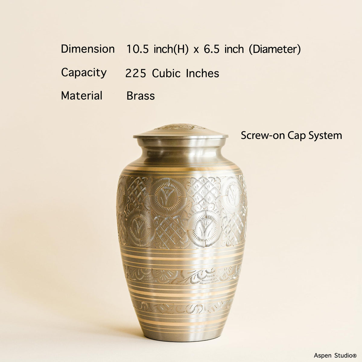 Aspen Studio Platinum Brass Urn elegant design for home display.