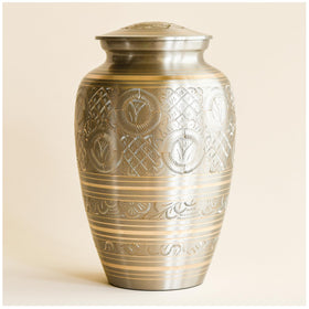 Aspen Studio Platinum Brass Cremation Urn exterior detail for a durable, elegant finish.