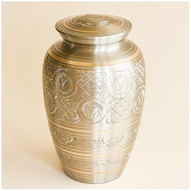 Aspen Studio Platinum Brass Urn handcrafted finish conveys quality and care.