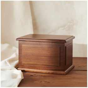 Aspen Studio Walnut Urn top view highlights rich grain and craftsmanship.