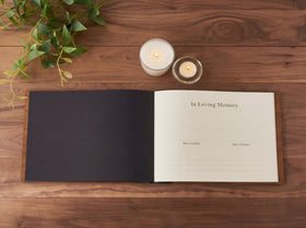 Real cherry wood finish on Aspen Studio funeral guest book for warmth and dignity