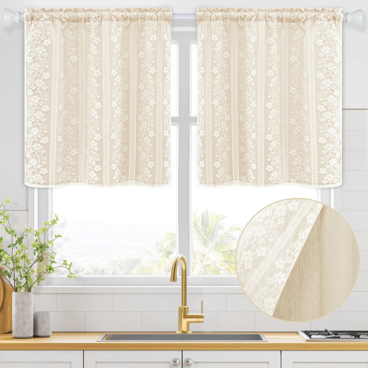ASPMIZ double-layer lace-overlay curtains provide delicate shimmer and added privacy.