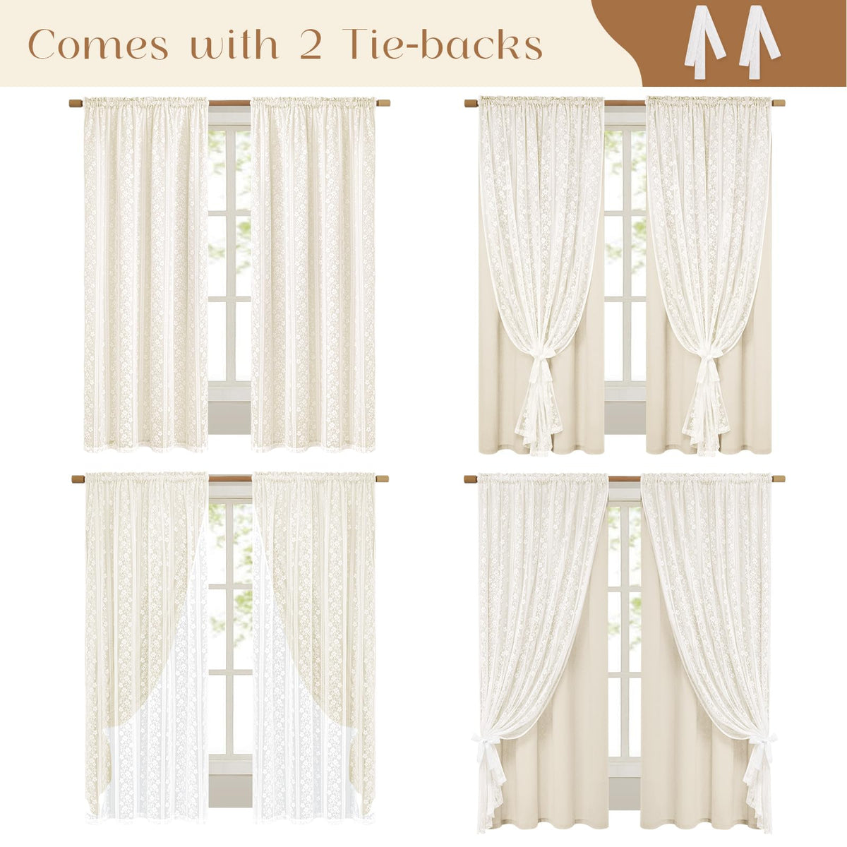 ASPMIZ Farmhouse curtains in beige feature a rod-pocket design for versatile mounting and tidy appearance.