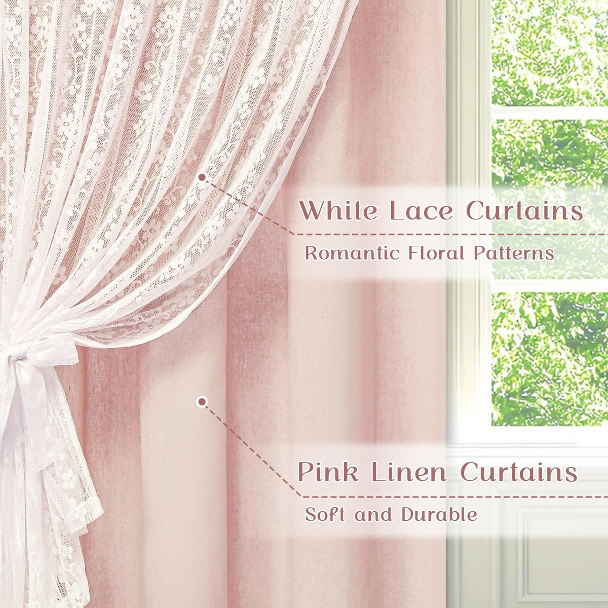 ASPMIZ lace-overlay sheer detail adds boho elegance while filtering daylight.