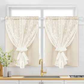 ASPMIZ linen kitchen curtains 2-panel beige soften daylight while preserving privacy.