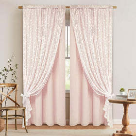 ASPMIZ Linen Pink Curtains in a bedroom, 52x84, two-panel set for soft, natural light.