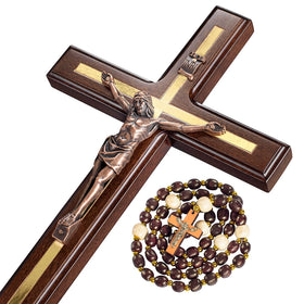 Asterom crucifix wall cross in solid hardwood for enduring home decor.