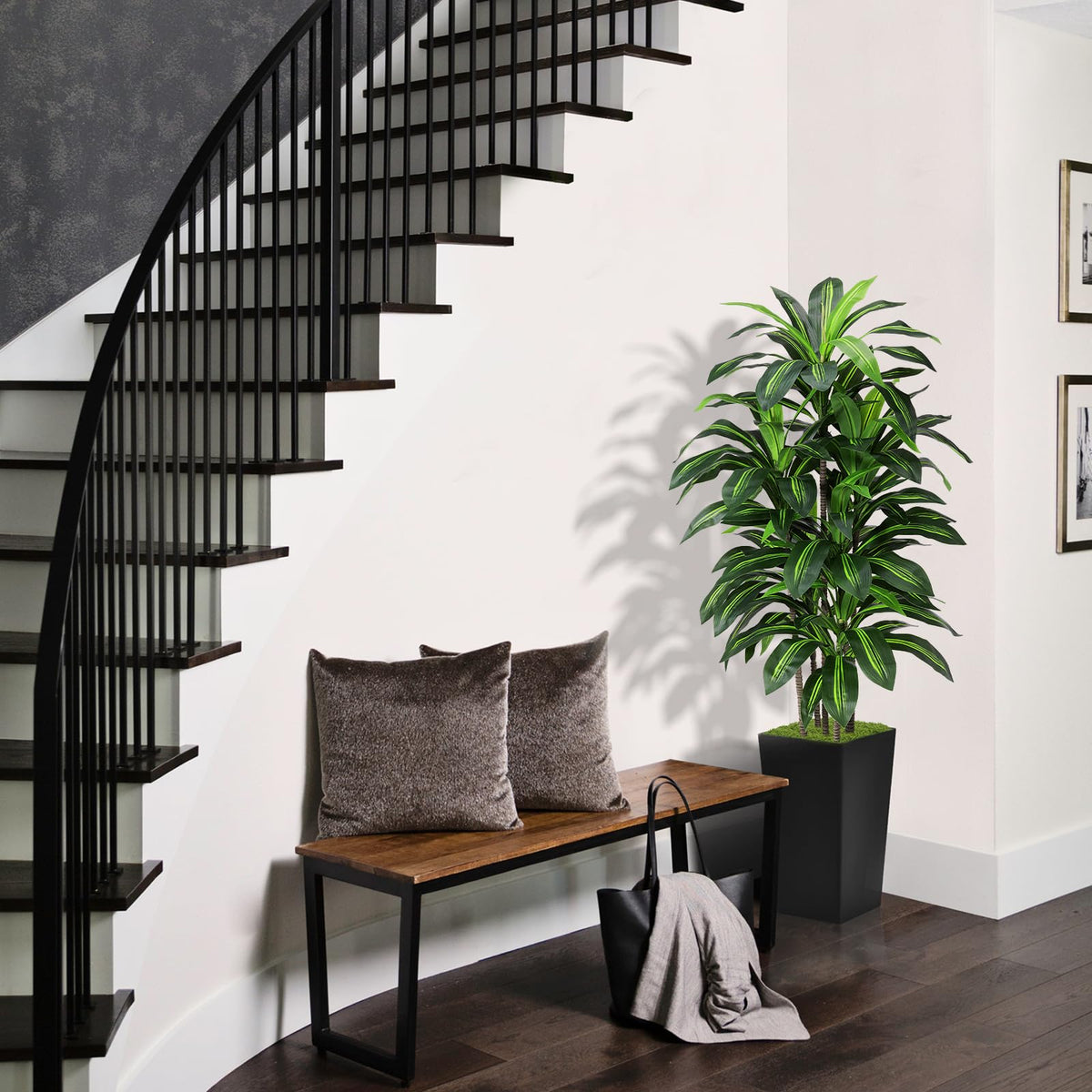 ASTIDY tall fake dracaena tree complements home office decor with lifelike leaves.