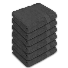 ASTILTEX hotel-ready charcoal grey towels conveying luxury and everyday practicality.