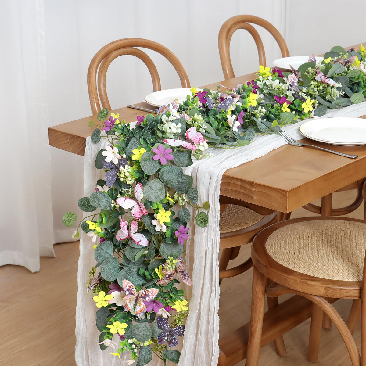 ASTNIC artificial daisy garland with silk eucalyptus leaves for realistic greenery