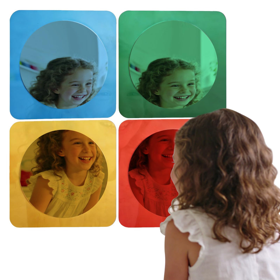 AstraSpark bubble mirror set on wall promotes interactive visual play and exploration.