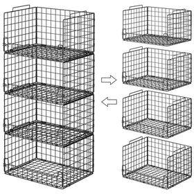 Astrorhine 4-tier stackable closet organizers in black provide space-saving vertical storage.