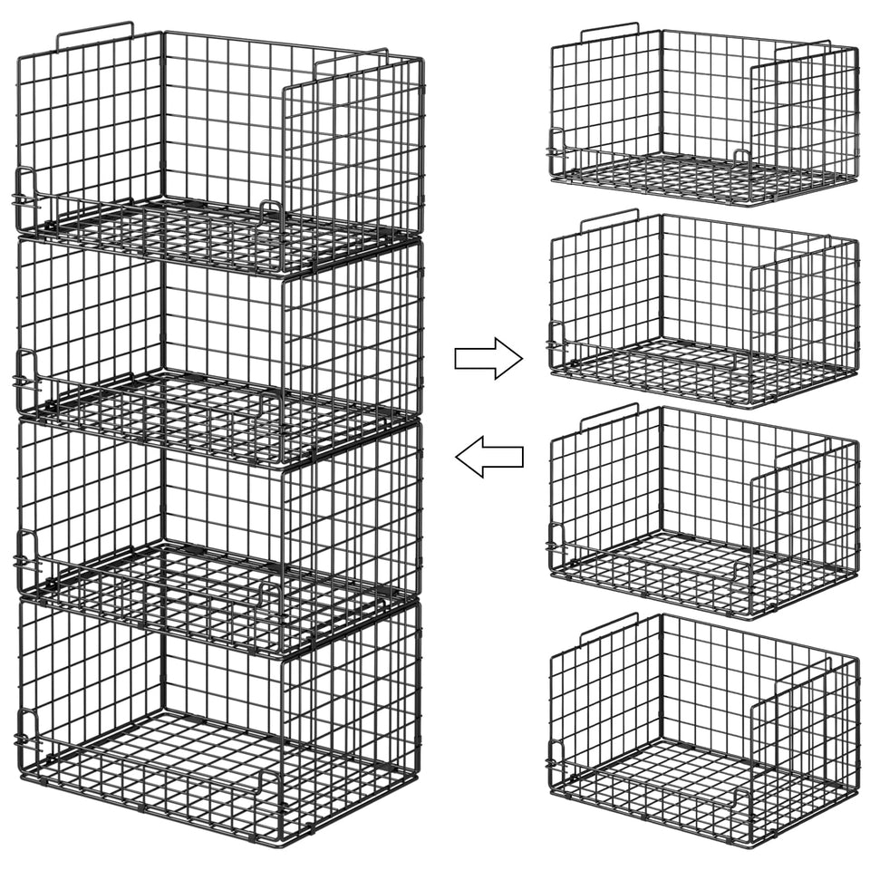 Astrorhine 4-tier stackable closet organizers in black provide space-saving vertical storage.