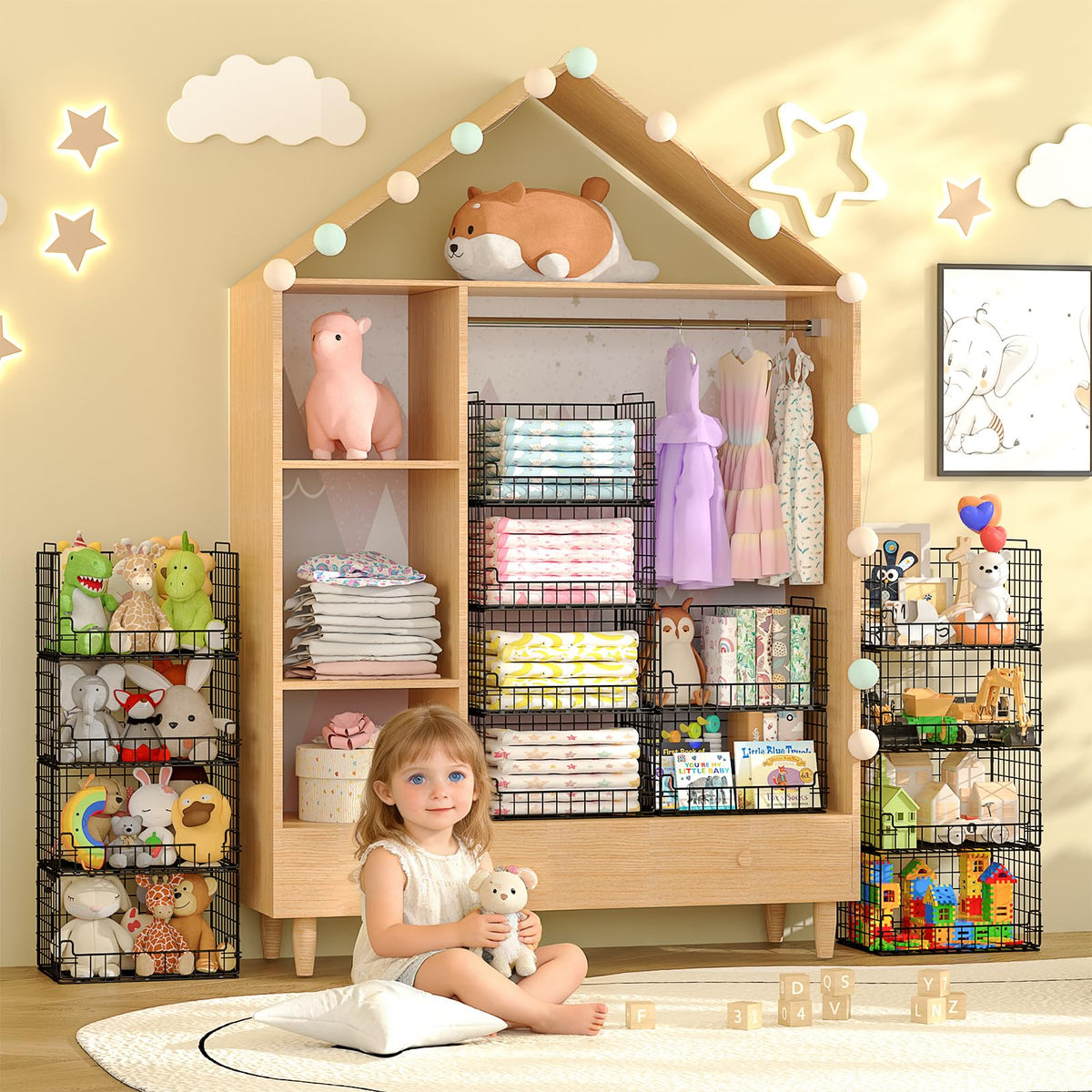 Astrorhine black-finish closet storage bins blend modern style with organization.
