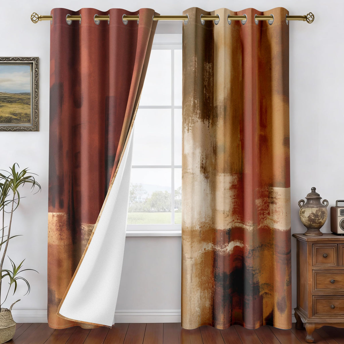 Asuexpect Burnt Orange Curtains soft polyester fabric with smooth drape