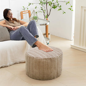 Asuprui pouf ottoman used with a coffee table offers extra seating and style.