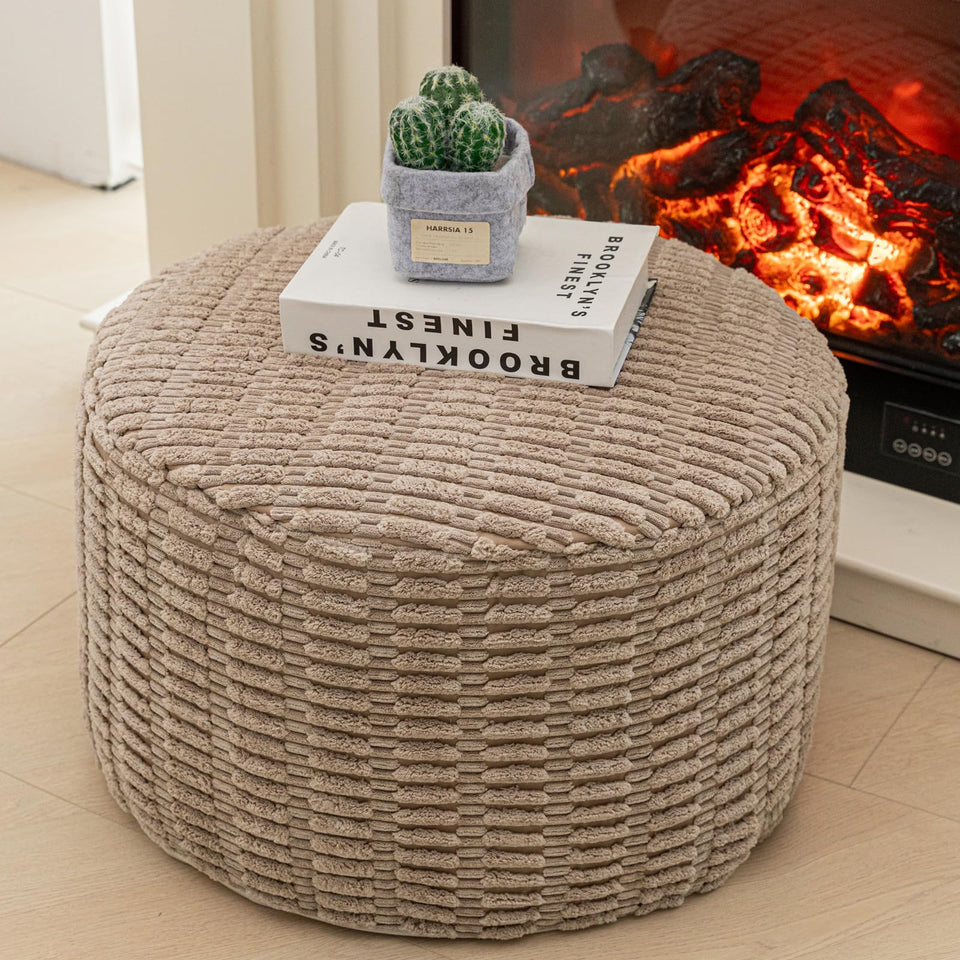 Asuprui pouf ottoman front view shows compact, versatile seating for living spaces.