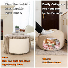 Asuprui pouf ottoman vacuum packaging illustrates easy arrival and setup.