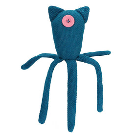 ASVP Shop Coraline crocheted one-eyed octopus doll in bright turquoise, a whimsical decor piece.