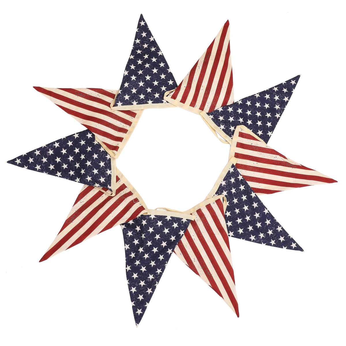 ASVP Shop double-sided USA pennants visible from all angles outdoors.