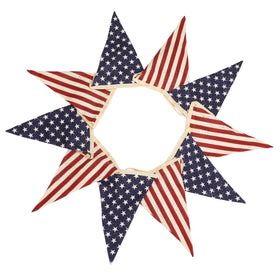ASVP Shop double-sided USA pennants visible from all angles outdoors.