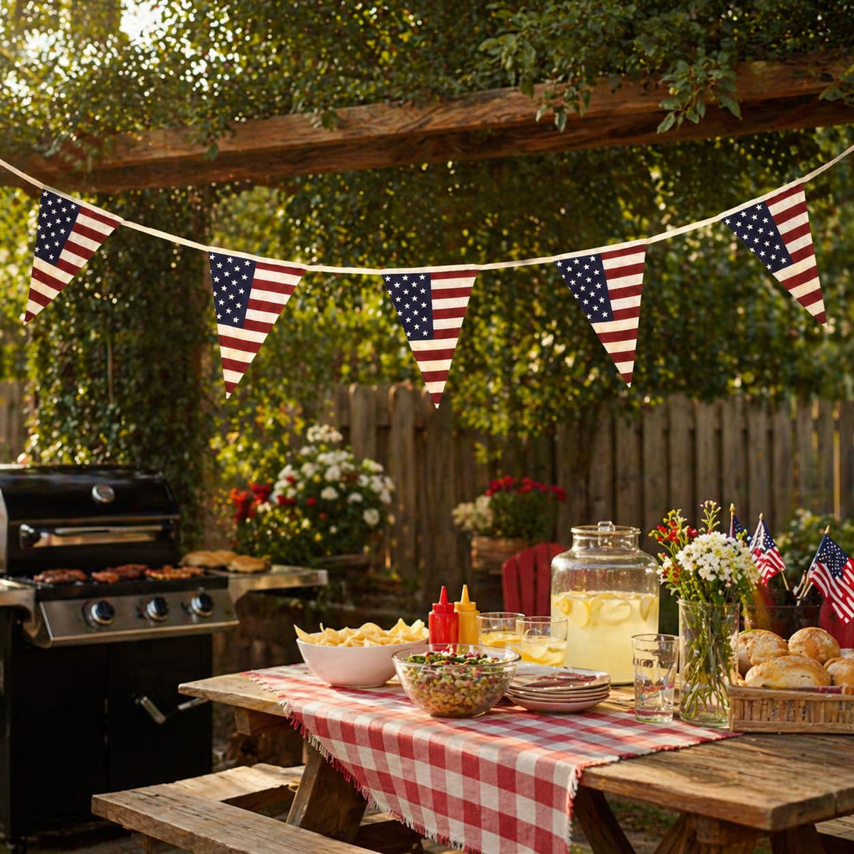 ASVP Shop patriotic garland ideal for 4th of July and Memorial Day celebrations
