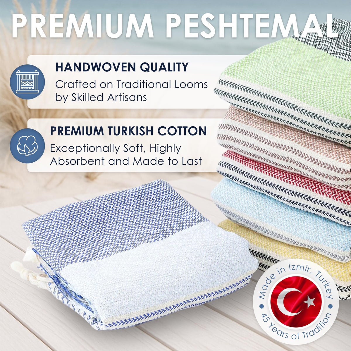 ATANI Turkish Beach Towel pure Aegean cotton texture close-up.
