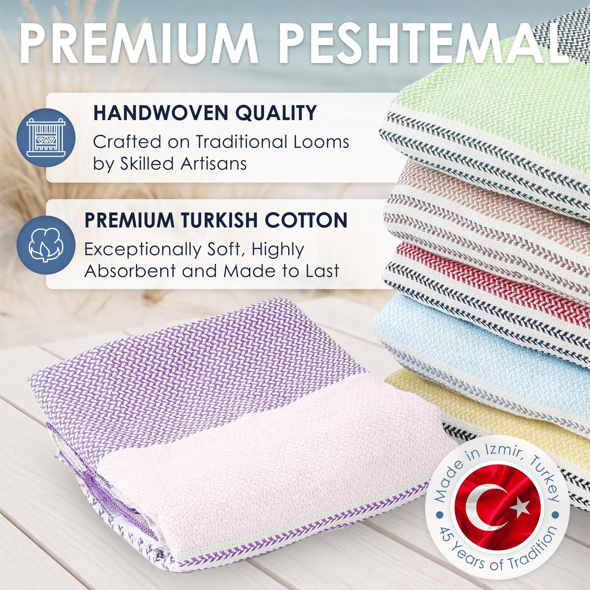 ATANI Turkish Beach Towel made with pure Aegean cotton for breathable comfort