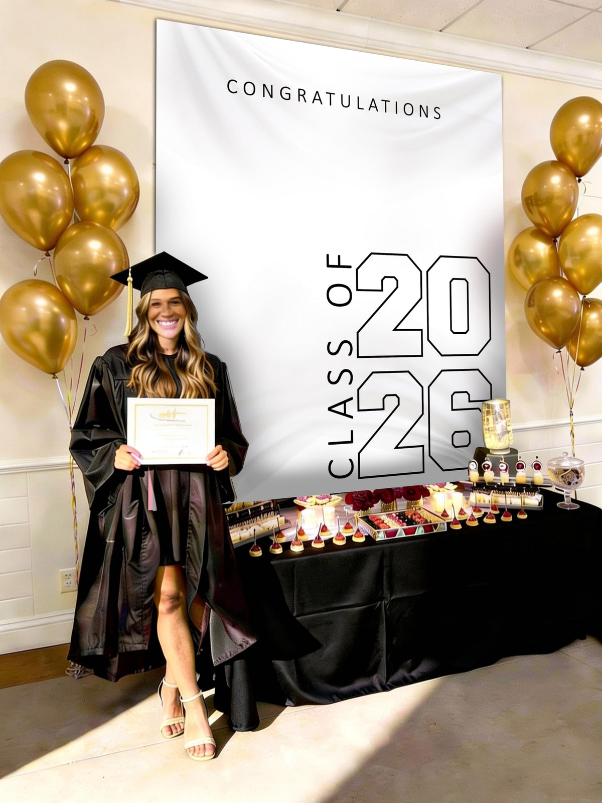 ATFUNSHOP Class of 2026 banner backdrop ideal for party pictures.