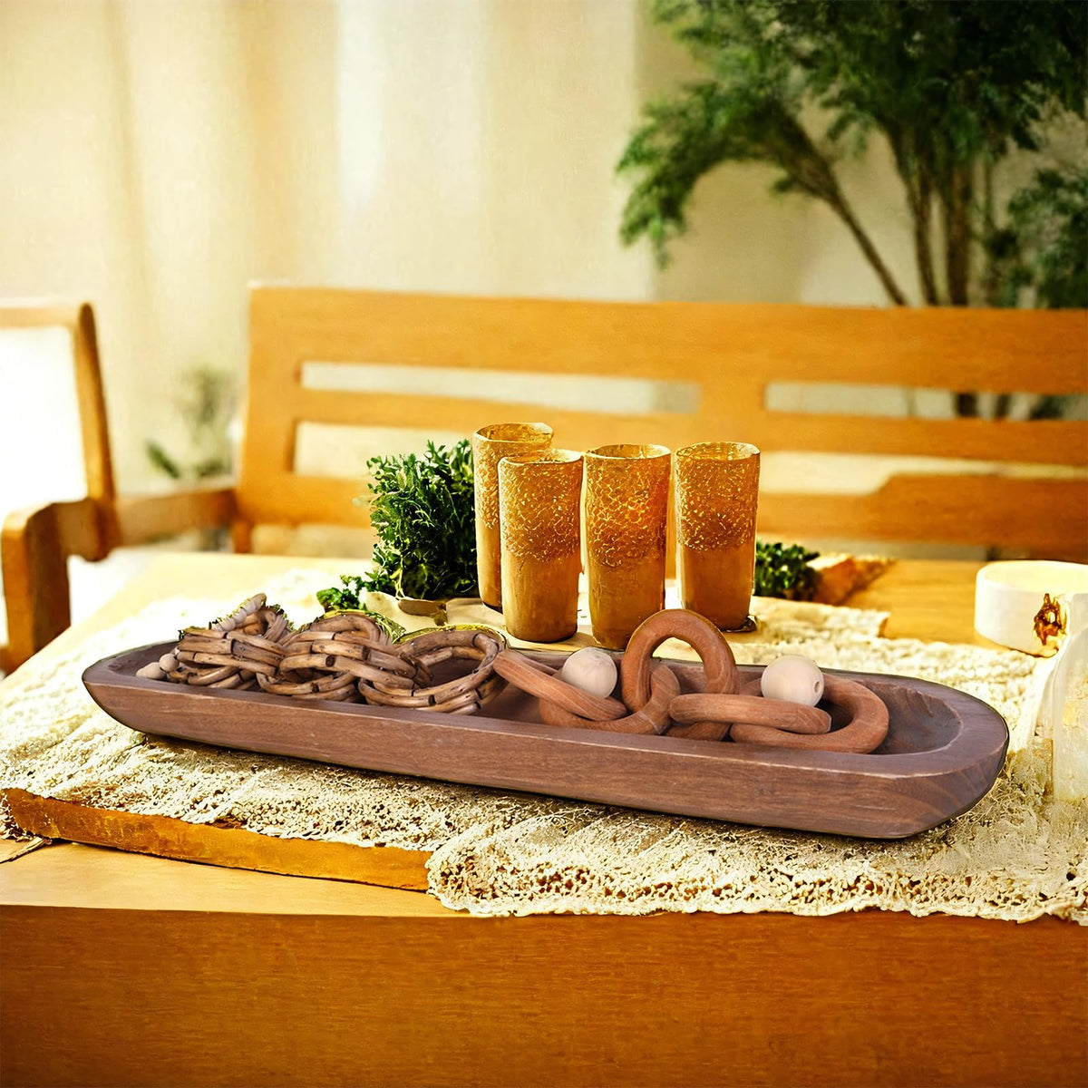 Athaliah dough bowl in living room with natural textures.