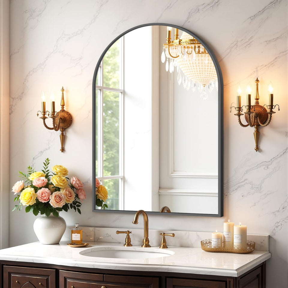 Atilioo arched mirror with clear-reflection for precise grooming in a bathroom