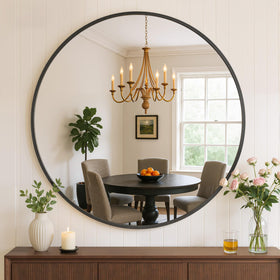 Atilioo 30 inch round bathroom mirror with matte black frame for a crisp reflection above the sink