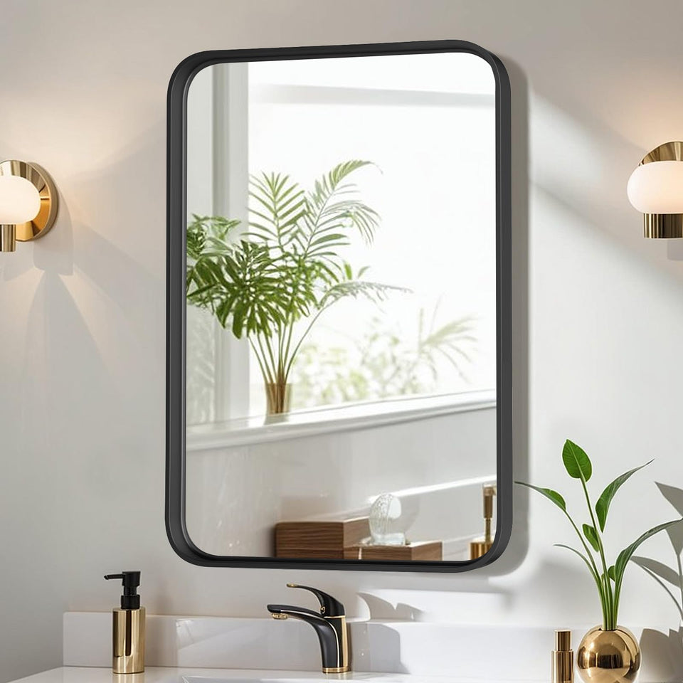 Atilioo bathroom mirror 30x22 inch with black frame for a modern vanity