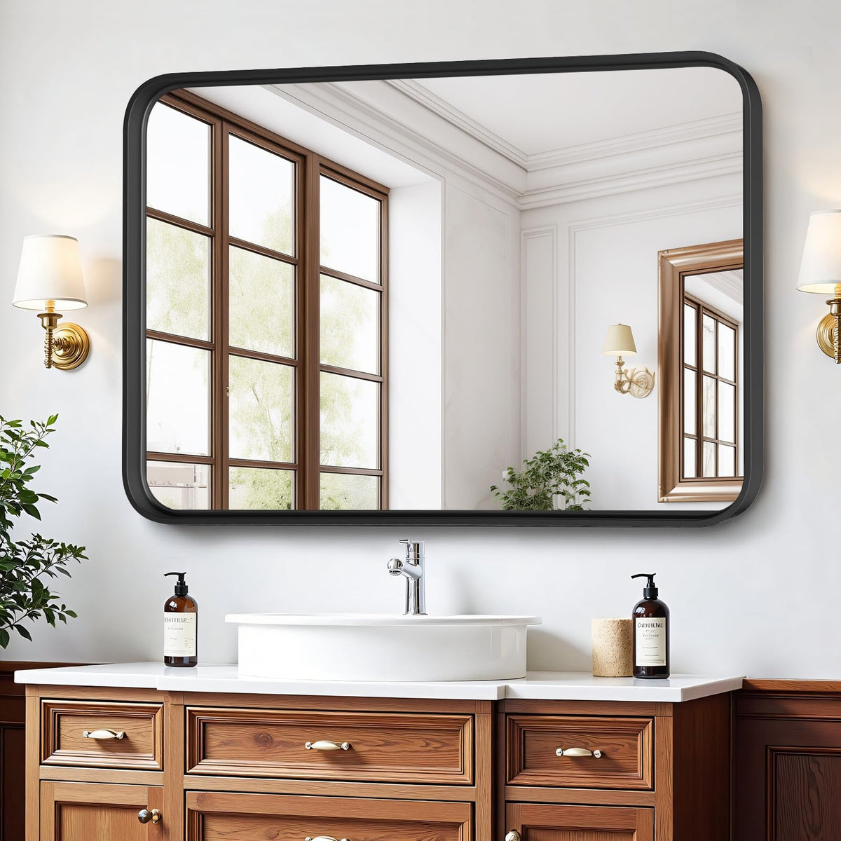 Atilioo matte-black frame mirror adds modern, rust-resistant elegance to any space.