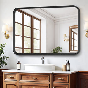 Atilioo matte-black frame mirror adds modern, rust-resistant elegance to any space.