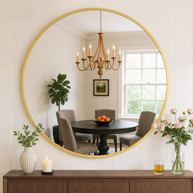 Atilioo round 24-inch bathroom mirror with distortion-free reflection for precise grooming.