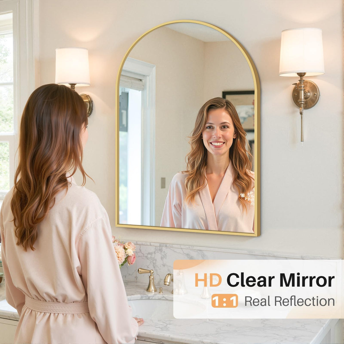 Atilioo mirror in entryway adds a modern focal point.