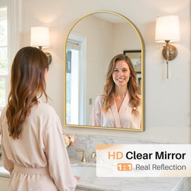Atilioo mirror in entryway adds a modern focal point.
